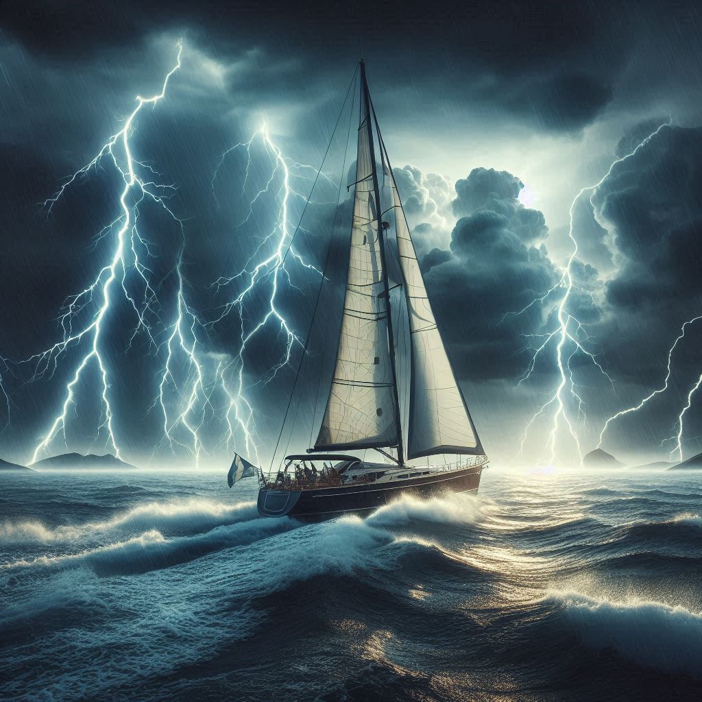 Conventional ship on storm